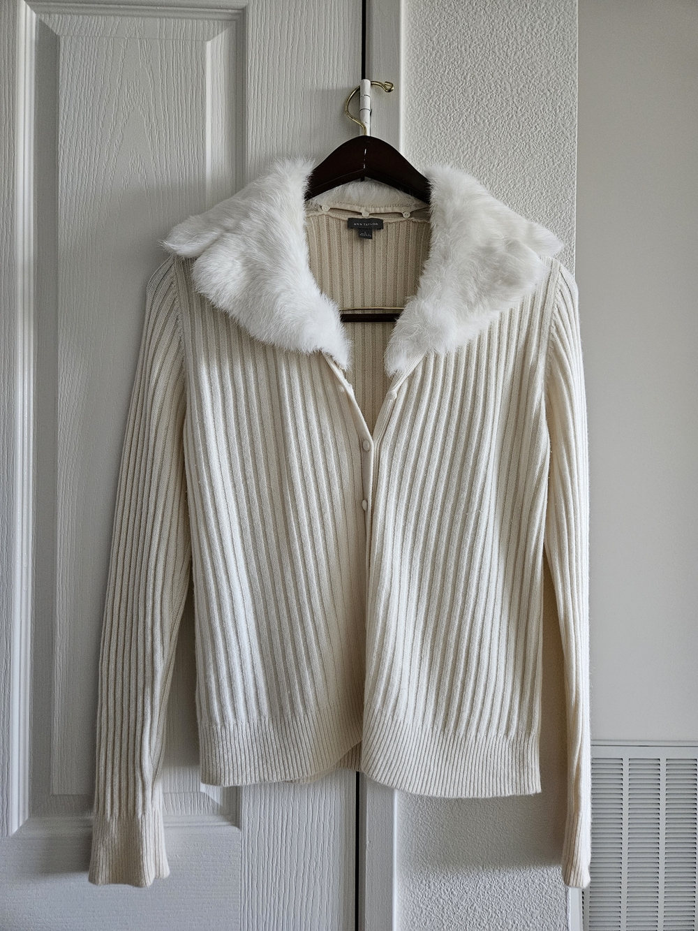 Ann Taylor Cashmere Cardigan with Real Fur Collar